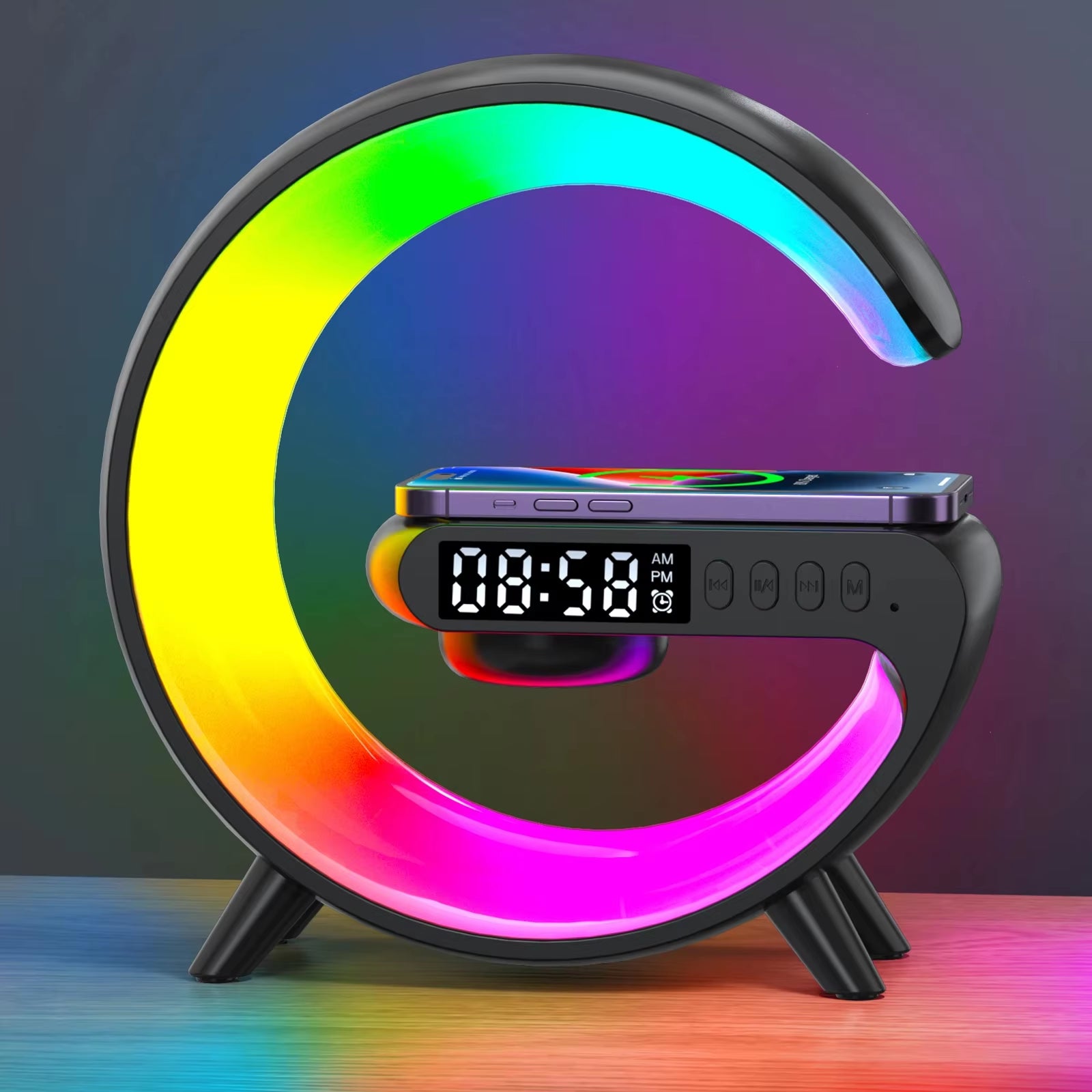 15W Wireless Charger Station Multifunction RGB Desk Lamp Alarm Clock Speaker for Iphone Samsung Huawei Fast Charging Stand Pad