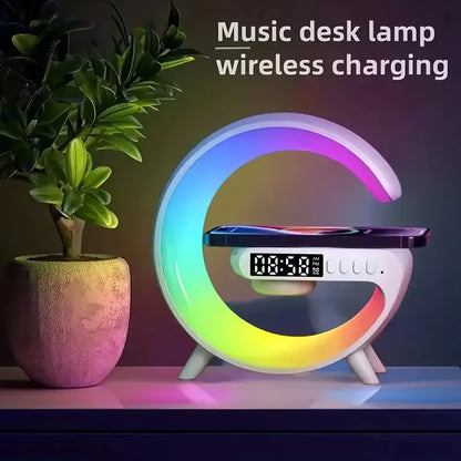 15W Wireless Charger Station Multifunction RGB Desk Lamp Alarm Clock Speaker for Iphone Samsung Huawei Fast Charging Stand Pad