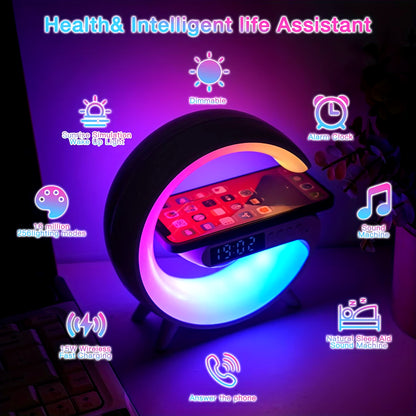 15W Wireless Charger Station Multifunction RGB Desk Lamp Alarm Clock Speaker for Iphone Samsung Huawei Fast Charging Stand Pad