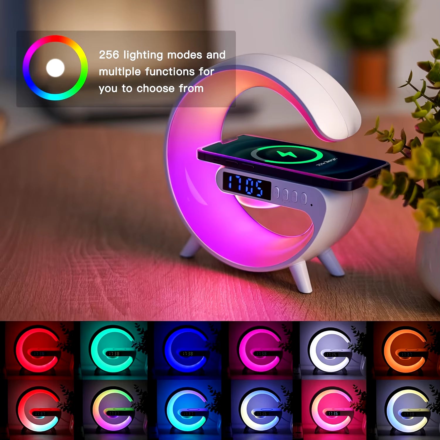 15W Wireless Charger Station Multifunction RGB Desk Lamp Alarm Clock Speaker for Iphone Samsung Huawei Fast Charging Stand Pad