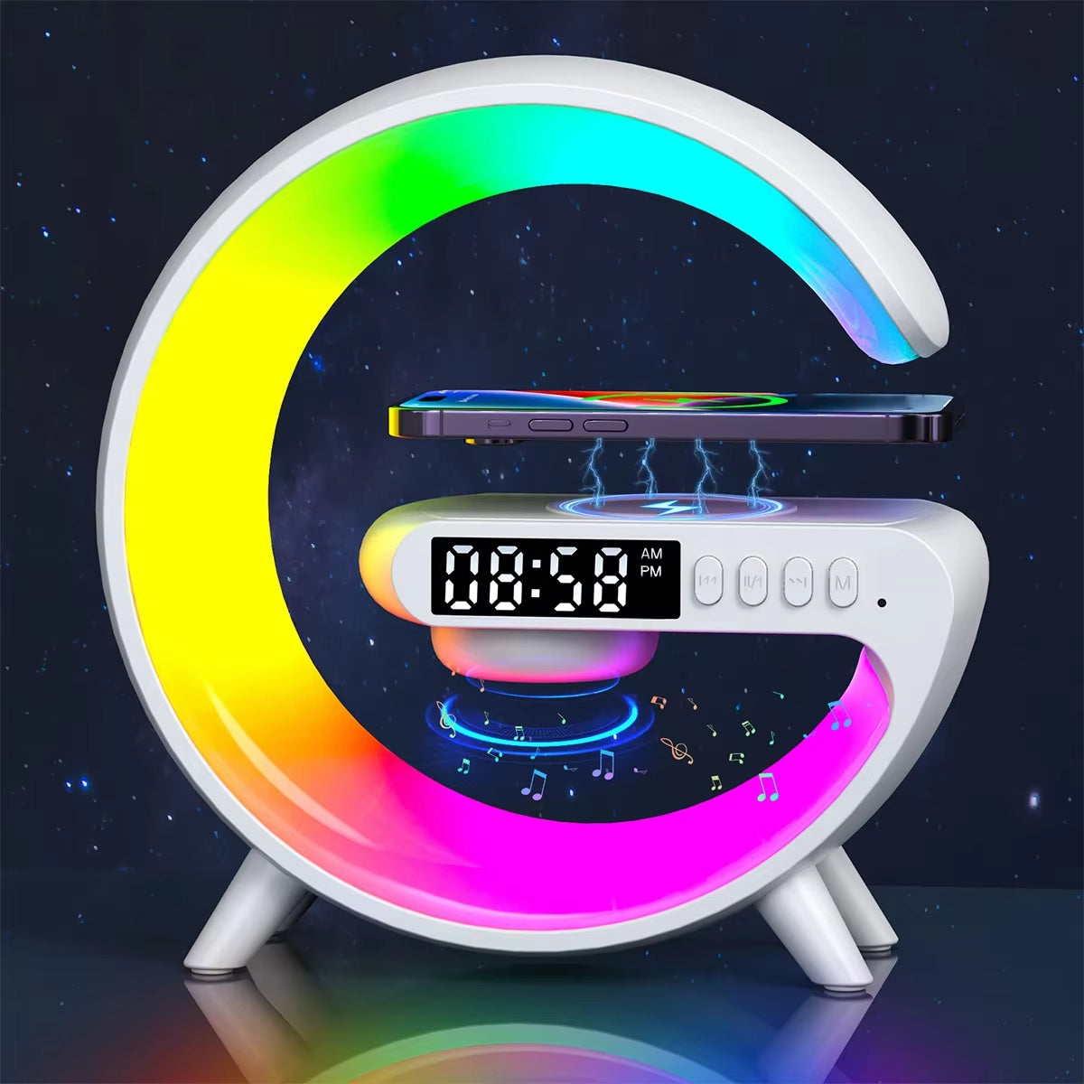 15W Wireless Charger Station Multifunction RGB Desk Lamp Alarm Clock Speaker for Iphone Samsung Huawei Fast Charging Stand Pad